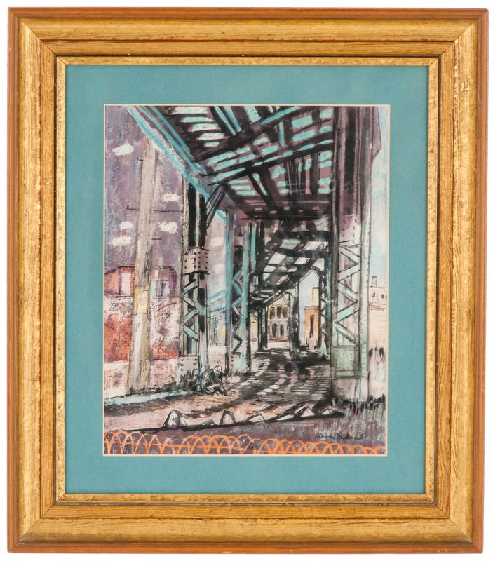 AARON BOHROD: "NEW YORK STREET SCENE": pastel signed lower right
