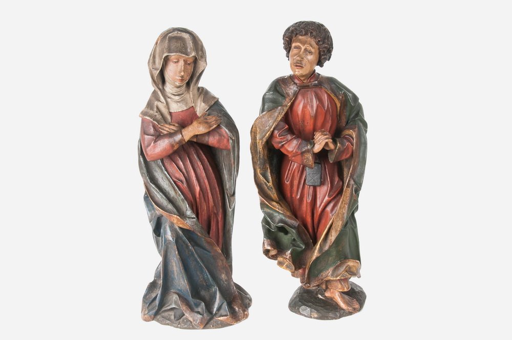 PAIR OF SOUTH GERMAN POLYCHROME & LIMEWOOD RELIGIOUS (1 of 10)