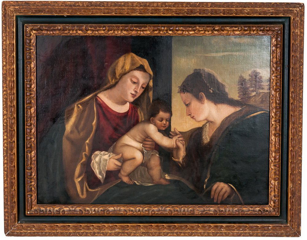 AFTER JACOPO PALMA IL GIOVANE: "MADONNA & MYSTICAL: oil on canvas 26 3/4 x 37 inches