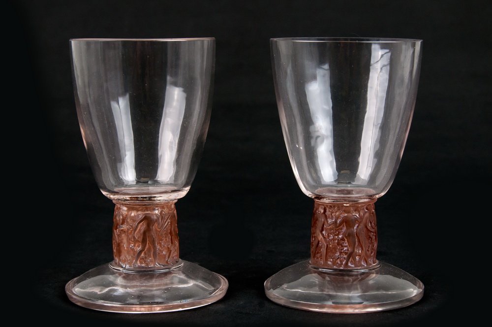 TWO RENE LALIQUE MOLDED GLASS GOBLETS (1 of 1)