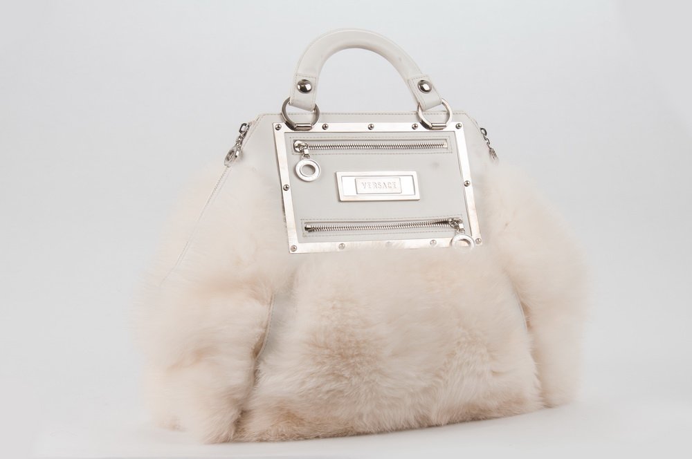 VERSACE LEATHER AND FUR HEXAGONAL BAG (1 of 10)