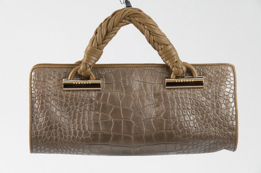 VERSACE GREEN LEATHER HANDBAG WITH BRAIDED HANDLES (1 of 8)