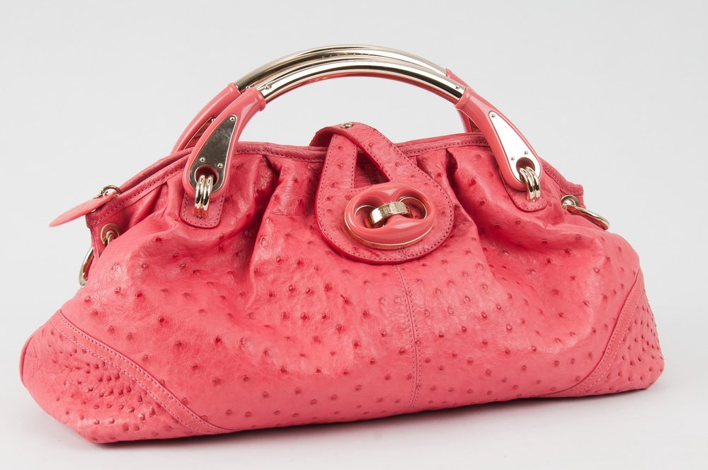 VERSACE CORAL OSTRICH LEATHER HANDBAG (1 of 10)