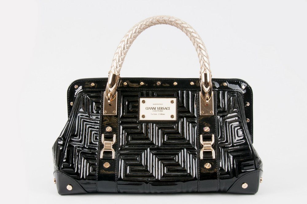 VERSACE BLACK PATENT LEATHER FRAME BAG (1 of 8)