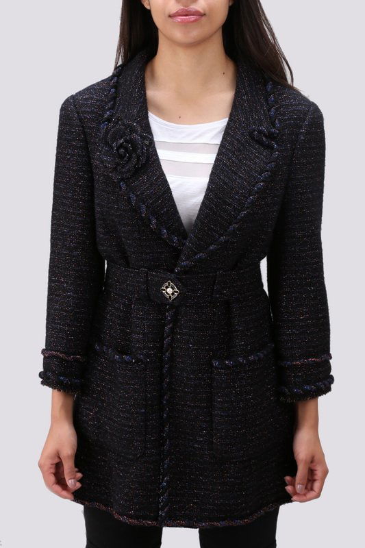 CHANEL COPPER AND BLACK IRRIDESCENT TWEED BELTED JACKET (1 of 10)