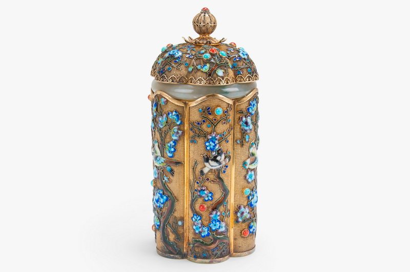 CHINESE ENAMELED GILT SILVER COVERED BOX (1 of 9)