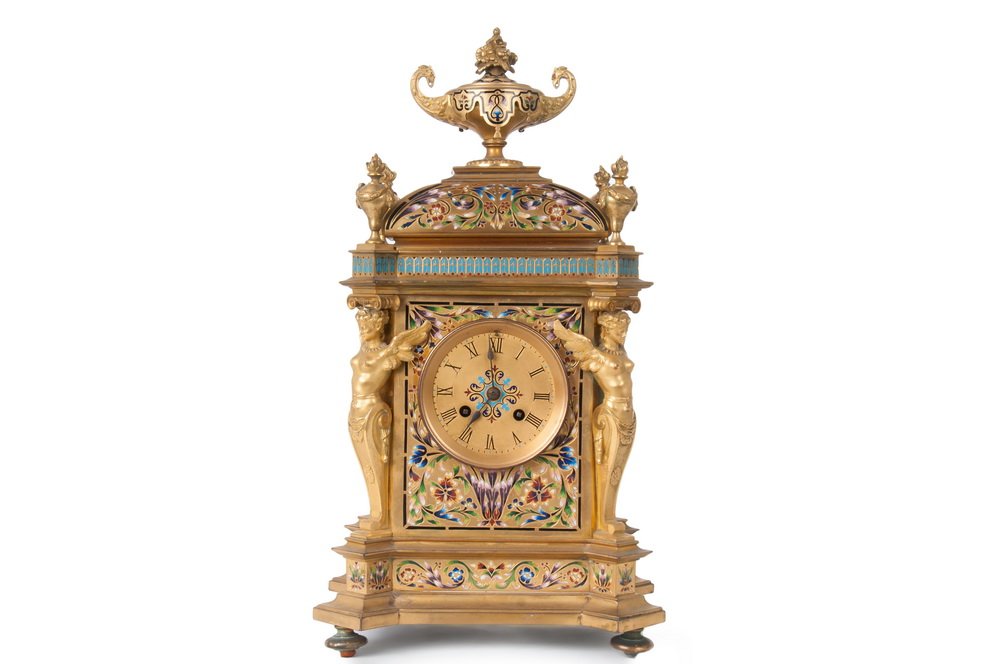 FRENCH GILT BRONZE & ENAMEL MANTLE CLOCK (1 of 10)
