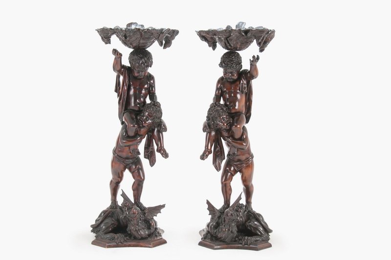 PAIR OF VENETIAN BAROQUE CARVED WALNUT FIGURAL (1 of 10)