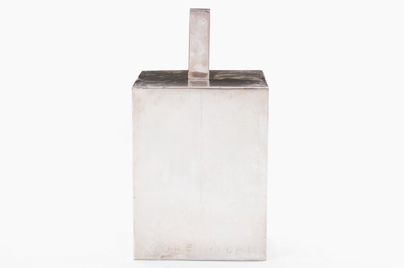 NOT VITAL: PORTRAIT "GORE VIDAL": circa 2007 two silver boxes inscribed Not Vital 07' & titled Provenance: The Estate of Gore Vidal the larger box:7 1/2 inches wide; 7 1/2 inches deep; 10 inches high