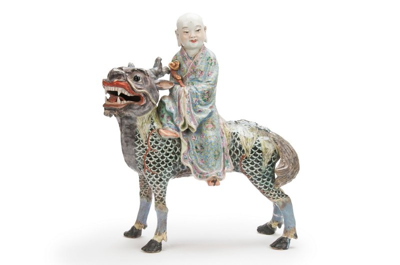 CHINESE POLYCHROME ENAMELED CERAMIC FIGURE OF A SAGE (1 of 10)