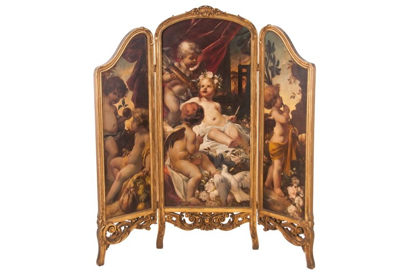 CONTINENTAL PAINTED & GILTWOOD TRIPTYCH SCREEN (1 of 9)