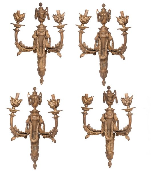 SET OF FOUR LOUIS XV STYLE GILT TWO-LIGHT SCONCES (1 of 6)