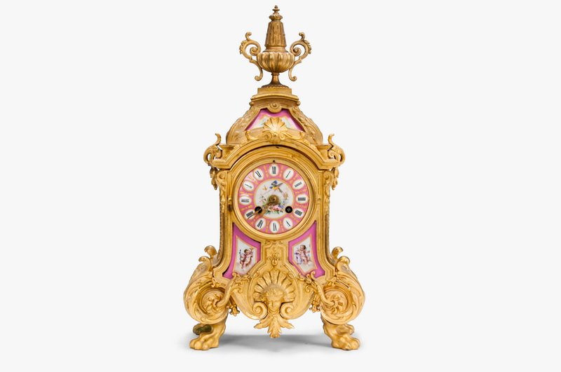 FRENCH GILT BRONZE & PORCELAIN-MOUNTED SHELF CLOCK (1 of 8)