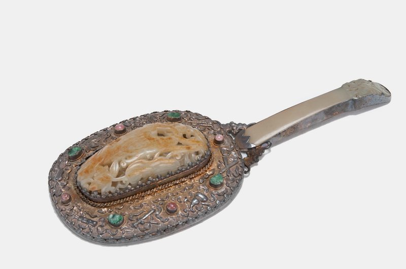 CHINESE SILVER & JADE HAND MIRROR (1 of 9)