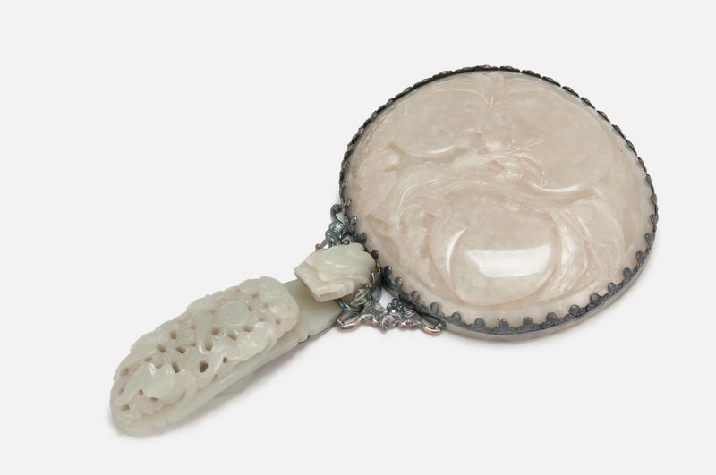 CHINESE SILVER & WHITE JADE HAND MIRROR (1 of 9)