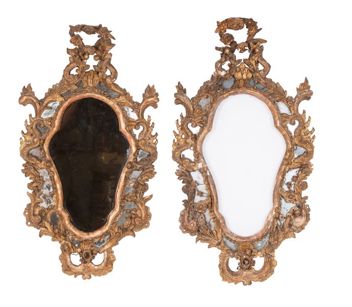 PAIR OF ITALIAN ROCOCO CARVED & GILTWOOD MIRROR FRAMES (1 of 10)