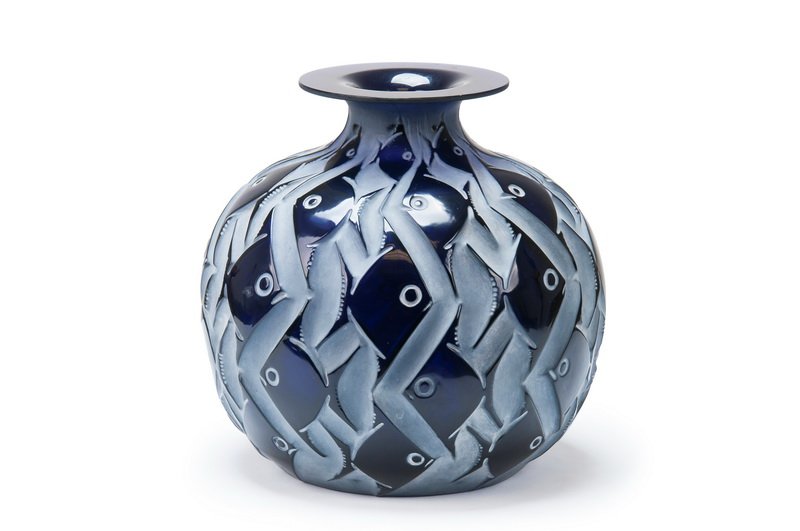 RENE LALIQUE MOLDED & STAINED GLASS "PENTHIEVRE" VASE (1 of 7)