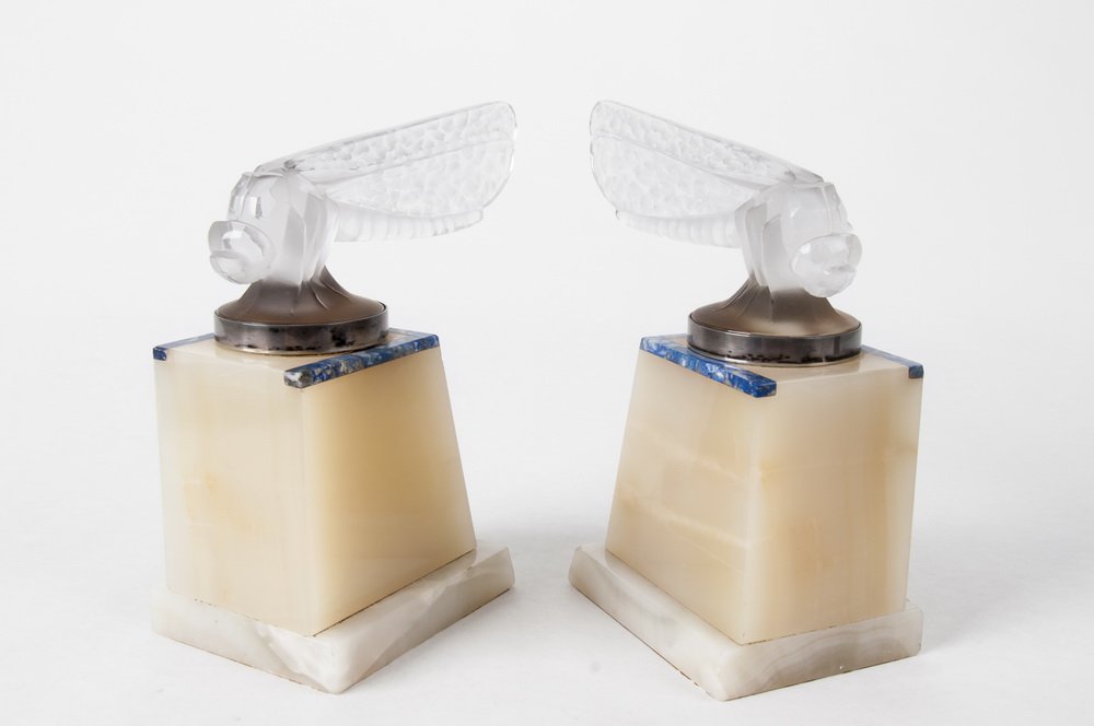 RENE LALIQUE: PAIR OF MOLDED GLASS MASCOTS (1 of 10)