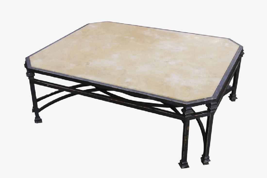 PATINATED IRON & TRAVERTINE COFFEE TABLE (1 of 5)
