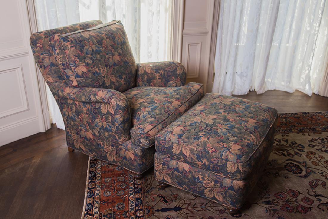 FLORAL UPHOLSTERED ARMCHAIR & MATCHING OTTOMAN (1 of 1)