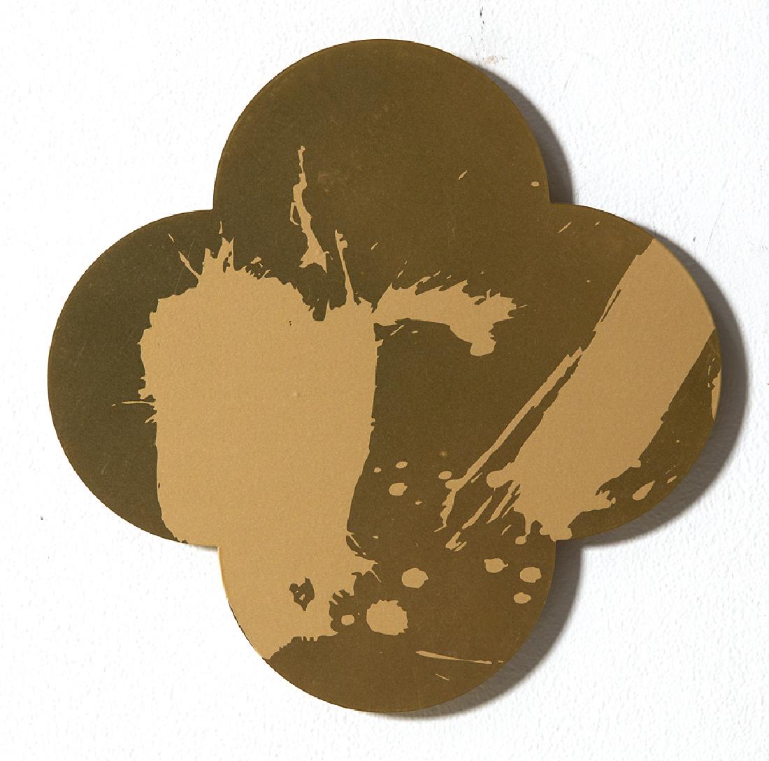 Max Gimblett: Remembrance silkscreen on lacquered and baked brass quatrefoil, 7 parts, one illustrated title inscribed, signed and dated 2015 on original The Art of Remembrance label affixed verso 250 x 250mm: each