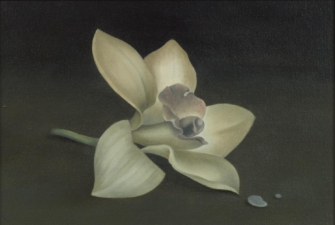 Heather Straka: Flower oil on linen mounted to board title inscribed, signed and dated 2012 verso 232 x 344mm Provenance: Purchased from International Art Centre, November 2015, Lot No. 1.
