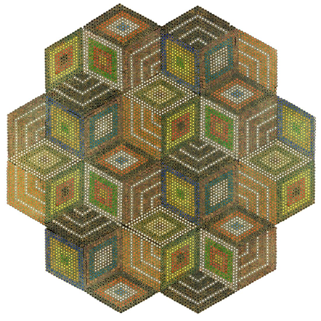 Lionel Bawden: Untitled (wall piece) Staedtler pencils, epoxy resin and linseed oil signed and dated 2003 verso 760 x 760 x 40mm Exhibited: 'Lionel Bawden: The Spring Tune', Dunedin Public Art Gallery, 2004. Provena