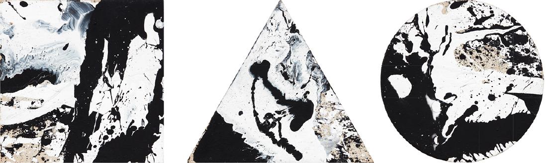 Max Gimblett: Sengai acrylic polymer paint on canvas, triptych signed and dated '1990/91' verso; original Gow Langsford Gallery label affixed verso 255 x 960mm: installation size