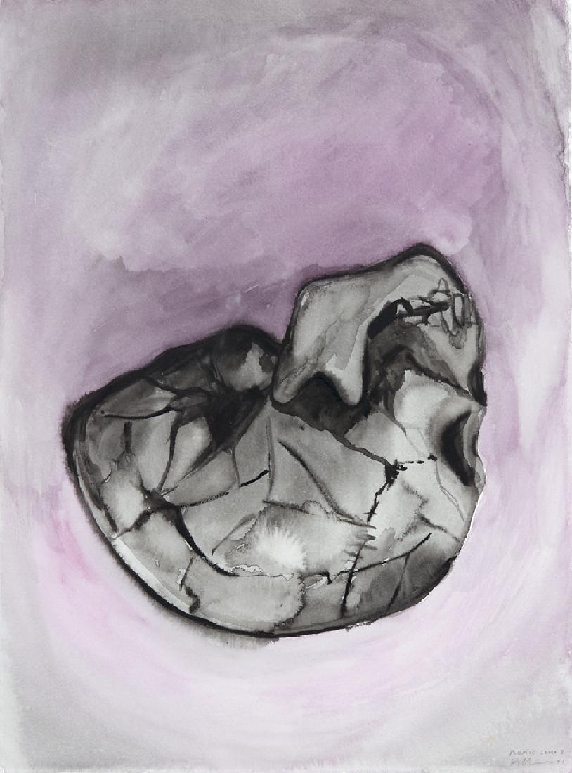 RICKY SWALLOW: Purple Skull I watercolour (2001) original Darren Knight label affixed verso 380 x 280mm Exhibited: 'Ricky Swallow - Matrix 191/For those who came in late', Berkeley Art Museum, University of Californ