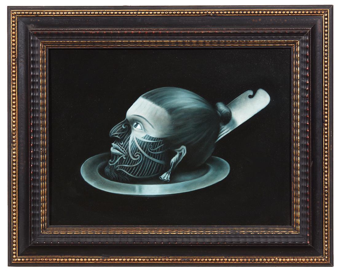 Heather Straka: Dear John (St John the Baptist) oil on canvas title inscribed, signed and dated 2004 verso 330 x 440mm Exhibited: The First Fleet, Milford House Gallery, Dunedin 28 August - 16 September, 2004 and acq