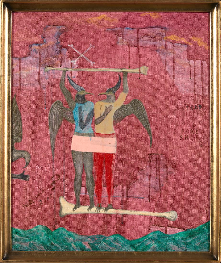 Bill Hammond: Strap Buddies at the Bone Shop 2 acrylic on canvas title inscribed, signed and dated 2015 595 x 490mm