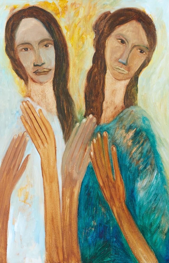 Star Gossage: Star Gossage Wairua and Tinana oil on board signed and dated (Pakiri) August 2012 805 x 535mm Provenance Private collection, Auckland. Exhibited 'Star Gossage: Au, Au, Au', Tim Melville Gallery, Auckl