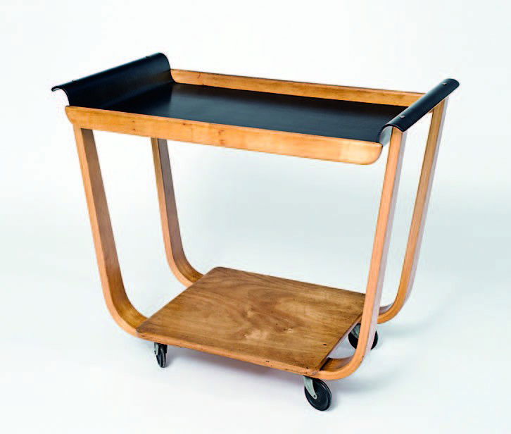 Cees Braakman: Dutch Laminated birch tea trolley designed for Ums Pastoe, Utrecht. Makers mark stamped under shelf, dated 1954. H.69cm W.80cm D.42cm