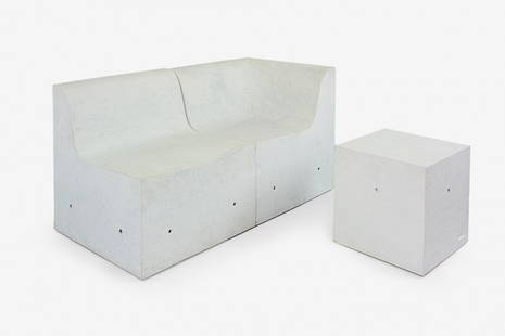 Ross Lovegrove: A softcrete Sofa and Cube Ottoman, manufactured by Gufram in Italy.