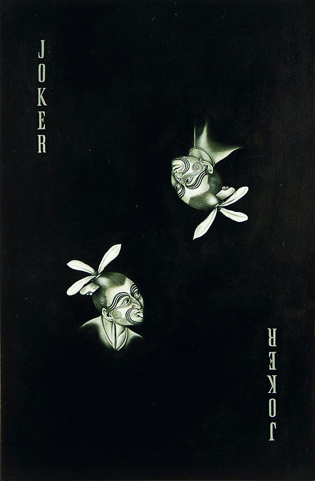 Heather Straka: Joker oil on linen on board title inscribed, signed and dated 2003 and inscribed from the Friendly Natives verso 830 x 545mm