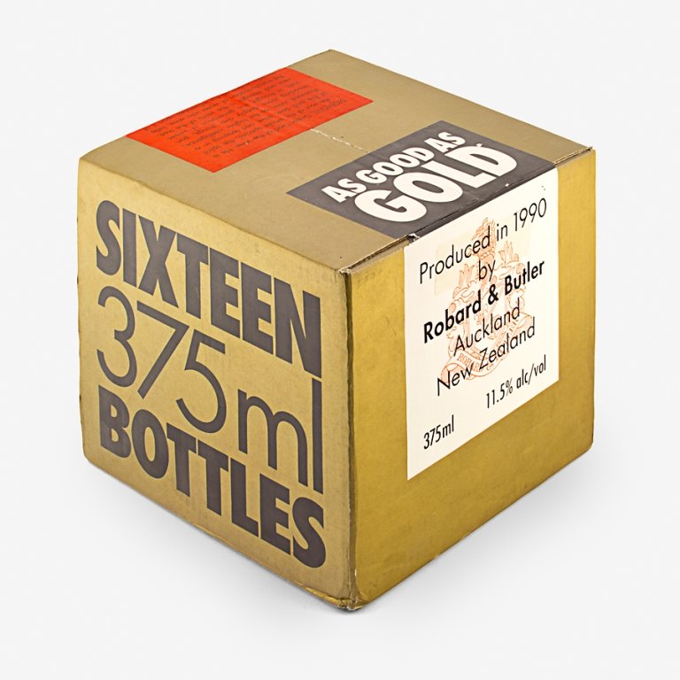 Billy Apple, As Good As Gold: an unopened case of Robard and Butler wine, 1990 250 x 270 x 270mm