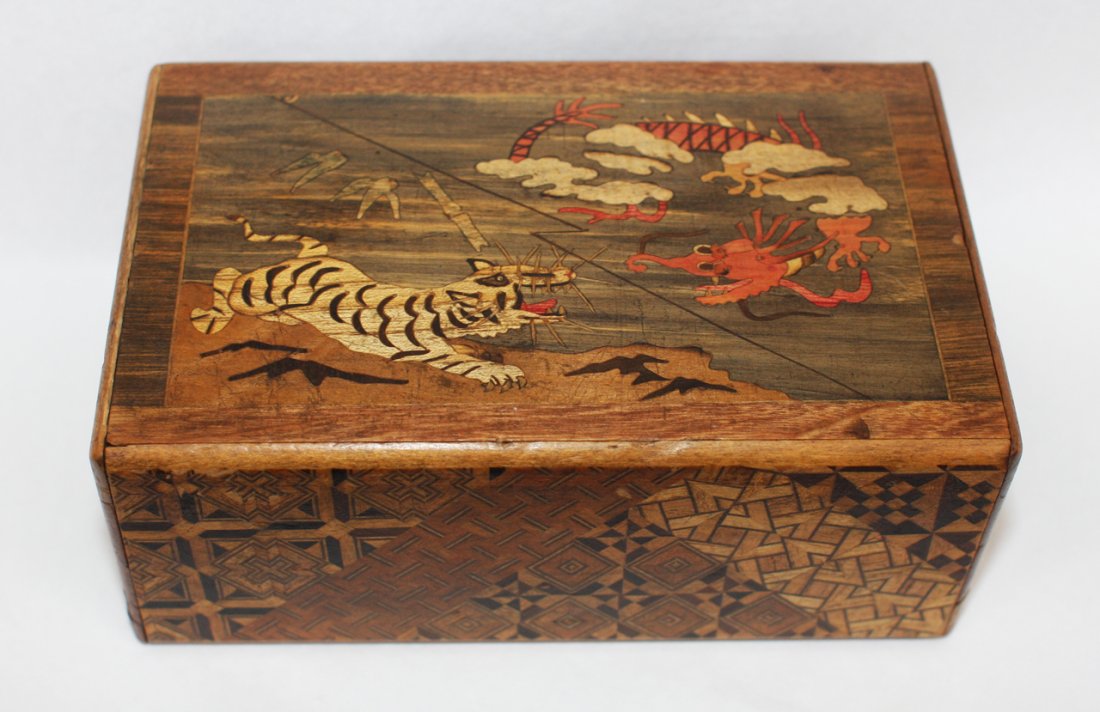 Japanese wood puzzle box: W. 150mm