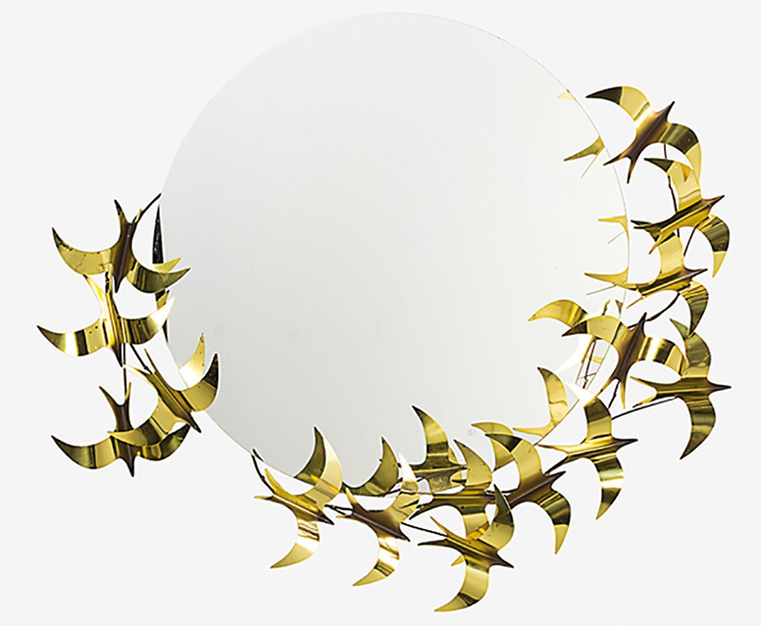 Curtis Jere for Artisan House: Birds metal wall mirror, signed and dated