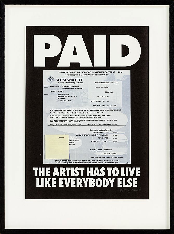 Billy Apple: PAID screenprint and infringement notice signed 417 x 294mm