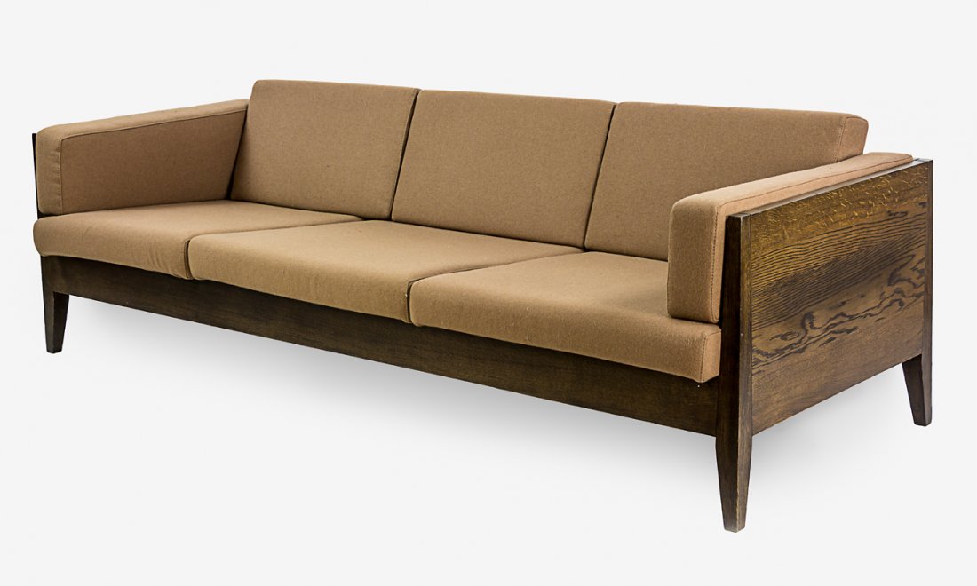 Marcel Wanders for Moooi: Slick lowline solid oak framed 3-seater sofa. This piece is beautifully made by this famous contemporary design company from Holland. The frame is solid oak with the makers label to the underside. Cus