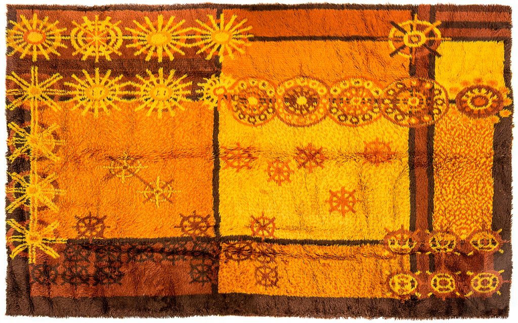 Giant Ege Rya orange and geometric pattern rug: original label attached