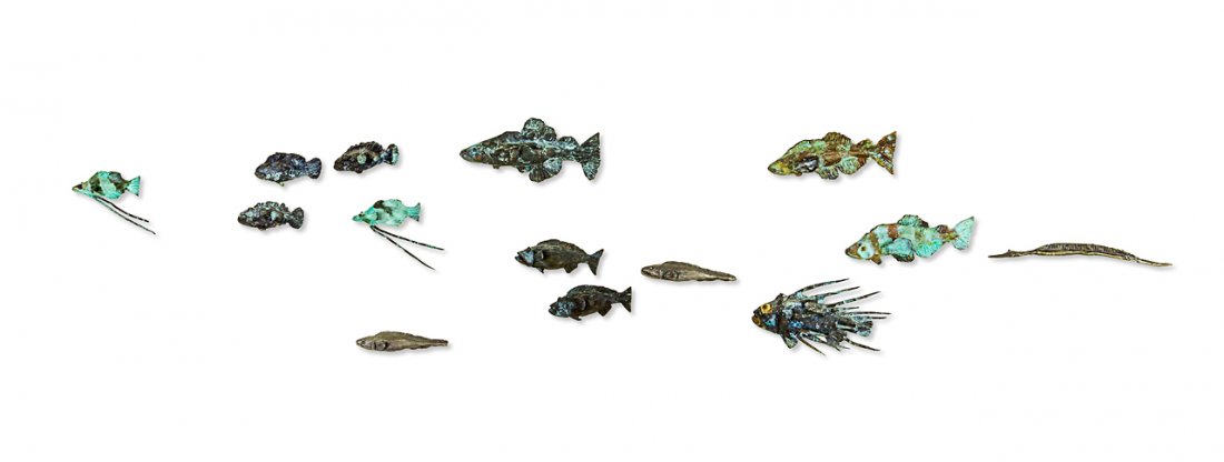 Elizabeth Thomson: The Rare and Queer Fishes of New Zealand cast bronze, 14 parts 202 x 930 x 100mm Provenance: Private collection, Wellington.