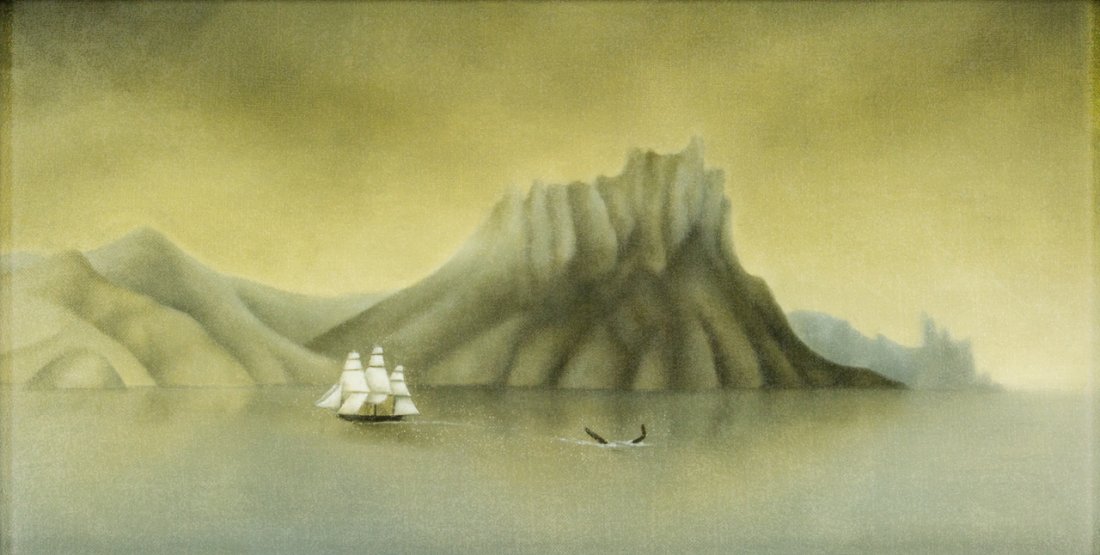 Heather Straka: Boating for Beginners oil on linen laid onto board title inscribed, signed and dated 2008 verso 155 x 300mm Provenance: The Collection of the ARTBUY Buying Group, Wellington.