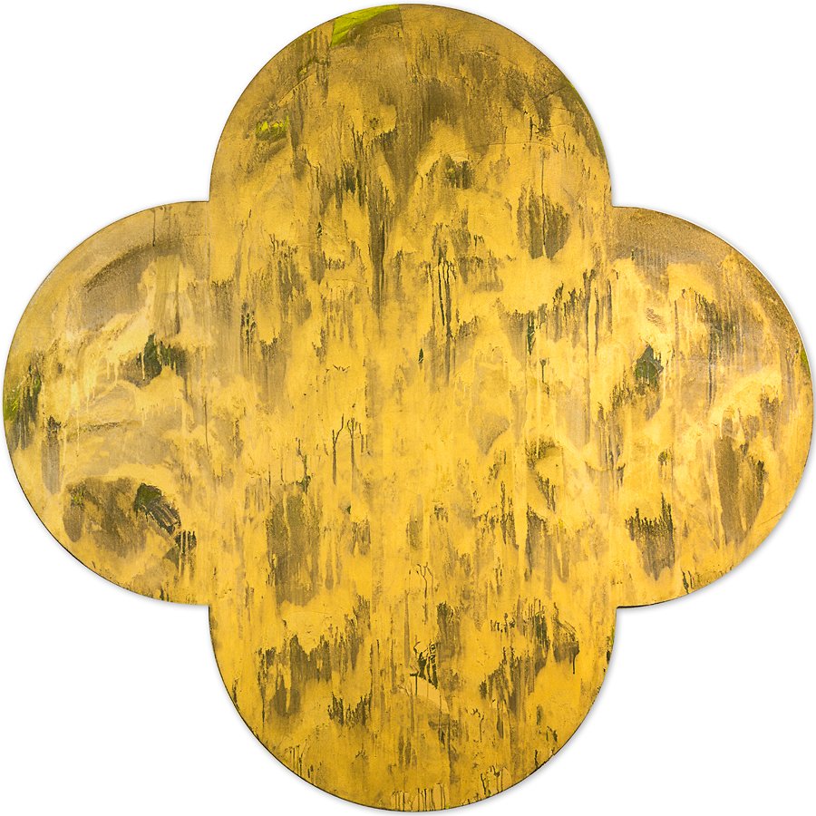 Max Gimblett: Island metallic pigments and acrylic polymer on canvas title inscribed, signed and dated 1983 verso 2275 x 2275mm Provenance: Private collection, Auckland.