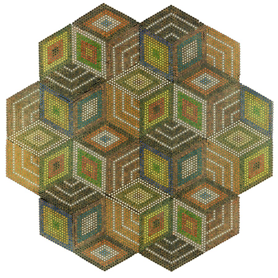 Lionel Bawden: Untitled (Large Wallpiece) staedtler pencils, epoxy resin and linseed oil signed and dated 2003 verso 760 x 760 x 40mm Provenance: Private collection, Auckland. Purchased by the current owner from Gr