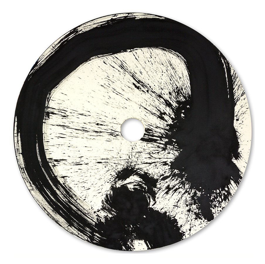 Max Gimblett: One Stroke Bone, for Anthony Fodero acrylic and vinyl polymers on shaped canvas title inscribed, signed and dated 2002 verso 2040mm: diameter Provenance: Private collection, Auckland.