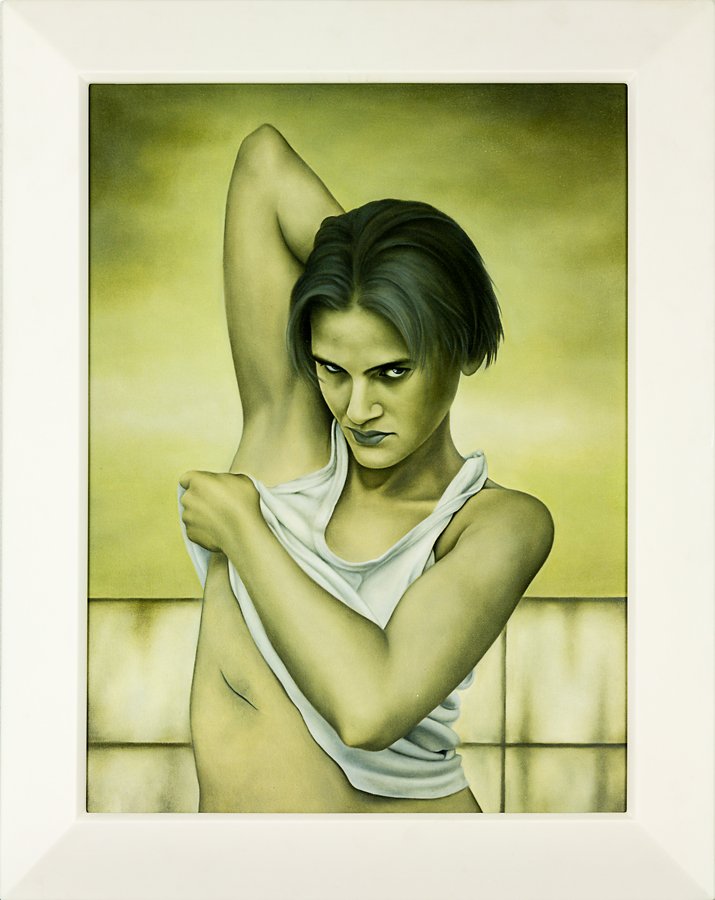 Heather Straka: Repeat After Me... Amanda No. 6 acrylic on linen mounted to board title inscribed, signed and dated 2008 verso 790 x 582mm Provenance: Private collection, Otago.