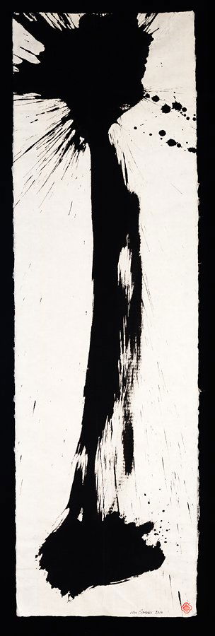 Max Gimblett: Roshi's Stick acrylic polymer and sumi ink on Korean kozo paper signed and dated 2010 1422 x 432mm Exhibited: 'Max Gimblett - 50 Years of Drawing', Page Blackie Gallery, Wellington, July 19 - August