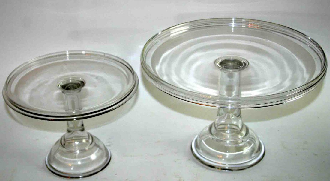 Two (2) Clear Pillar Molded Glass Cake Stands, Rim: Two (2) Clear Pillar Molded Glass Cake Stands, Rimmed Edges, 11"D 8"H