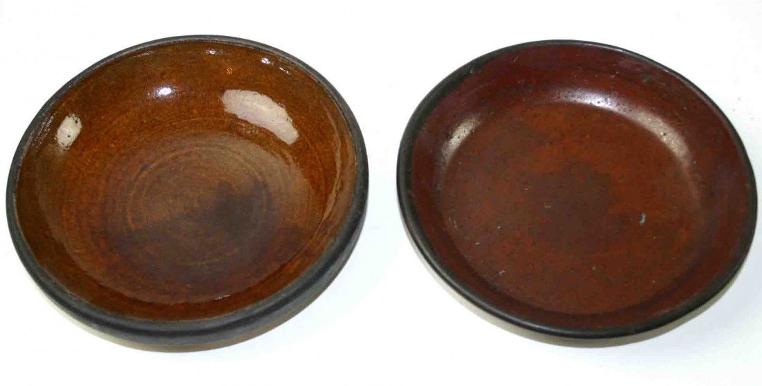 Two (2) Redware Pie Plates, Glazed Interiors, 8"D: Two (2) Redware Pie Plates, Glazed Interiors, 8"D